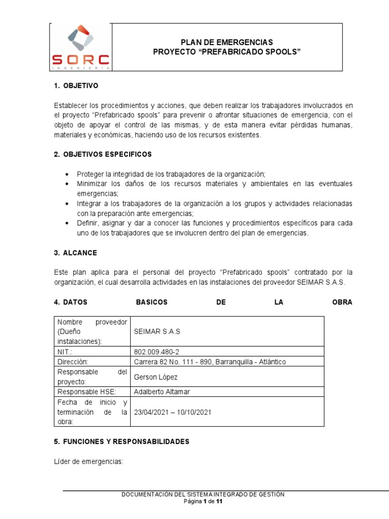 Plan de Emergencias | PDF | Primeros auxilios | Hospital