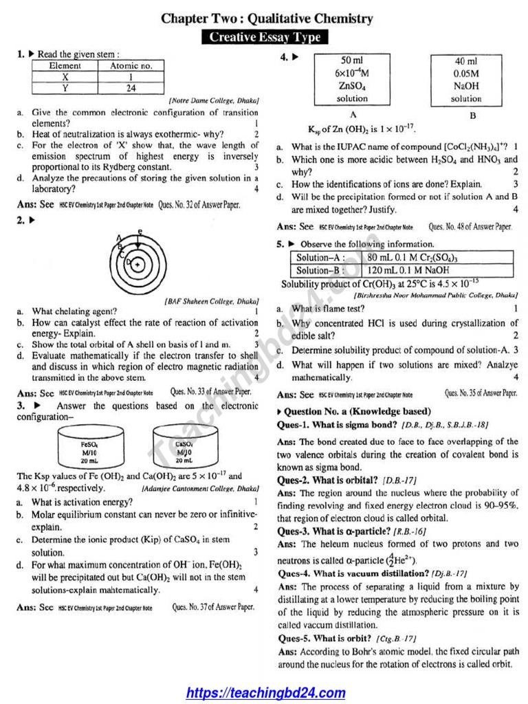 Hsc Chemistry 1st Paper Chapter 2 Guide Pdf