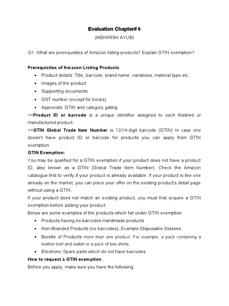 Evaluation Chapter# 6: Prerequisites of Amazon Listing Products | PDF ...