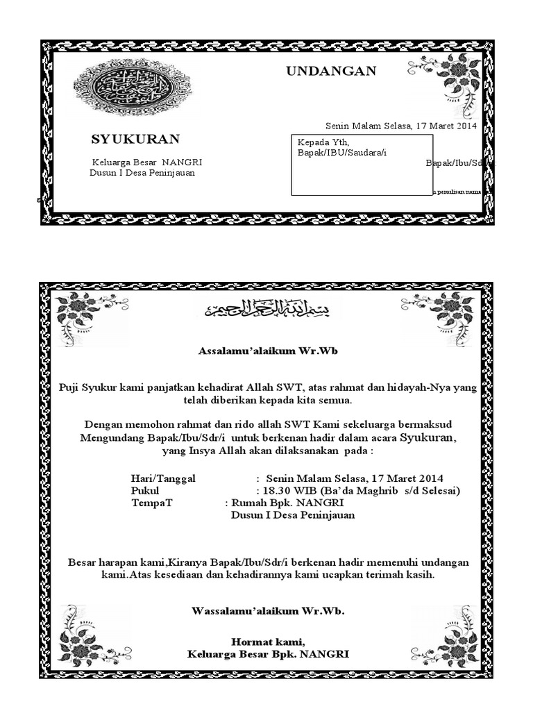 Undangan Syukuran | PDF