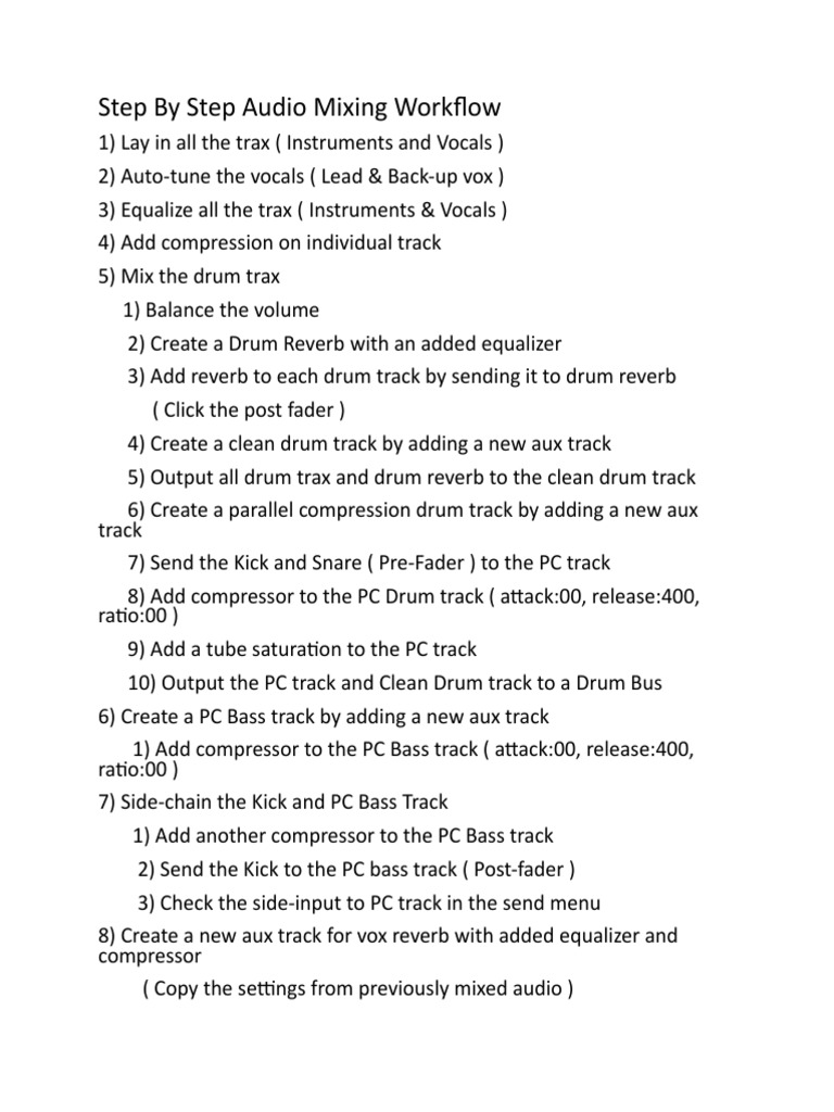 Audio Mixing Workflow PDF Music Industry Sound Production