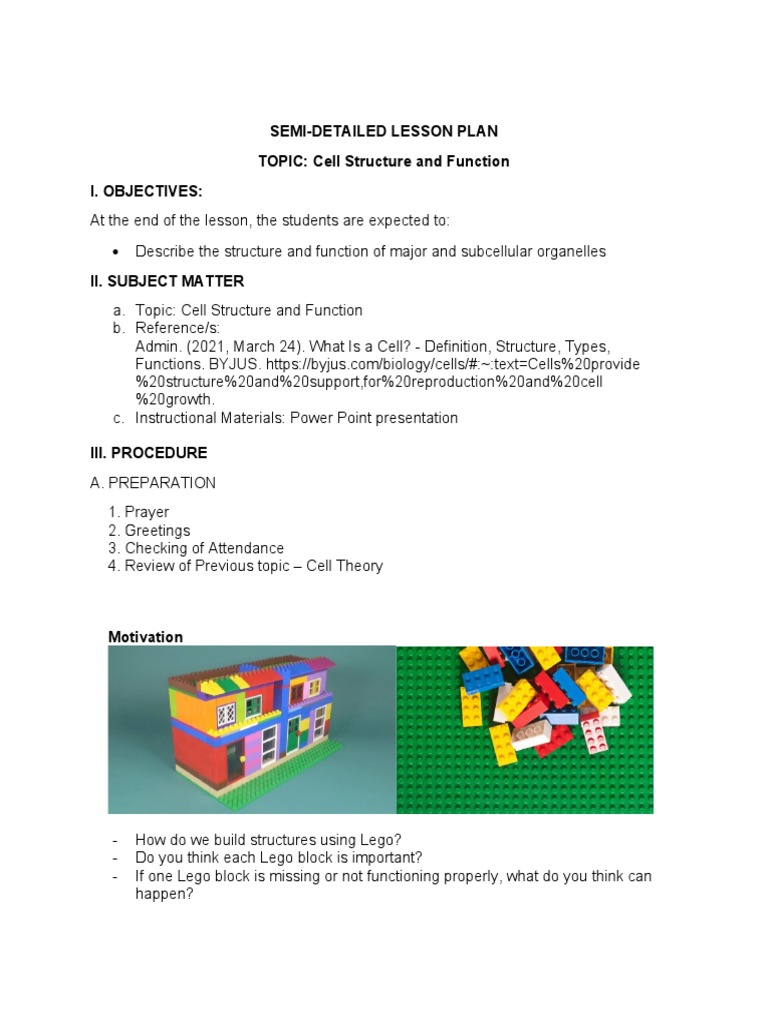 Cell Structure and Function Semi Detailed LP | PDF | Cytoplasm | Cell ...