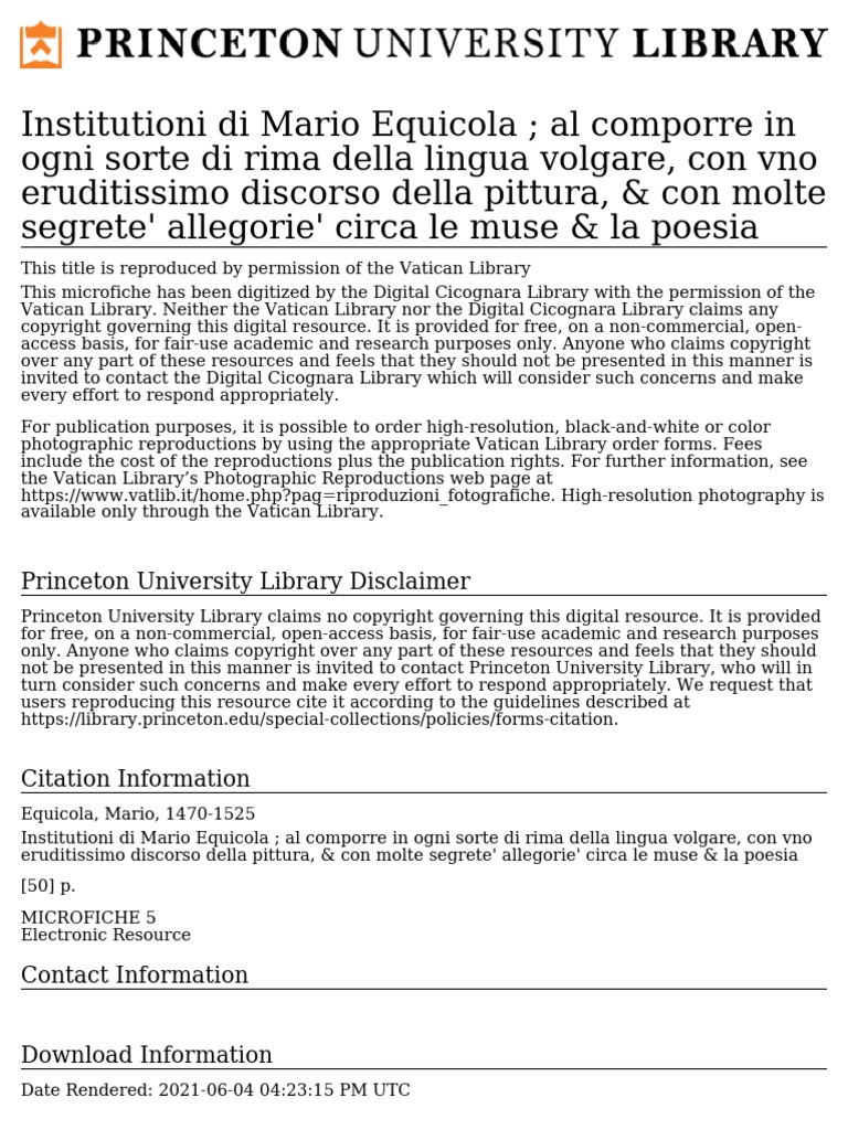 Mario Equicola Instituzioni 1541 PDF