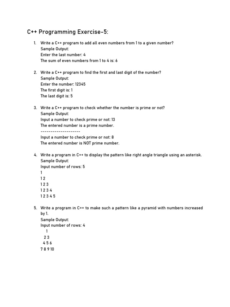 C++ Programming Exercise-5:: Sample Output | PDF image.