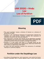 LAW 203 (II) - Hindu Law Law of Partition: Course Instructor - Dr. Nabaat Tasnima Mahbub
