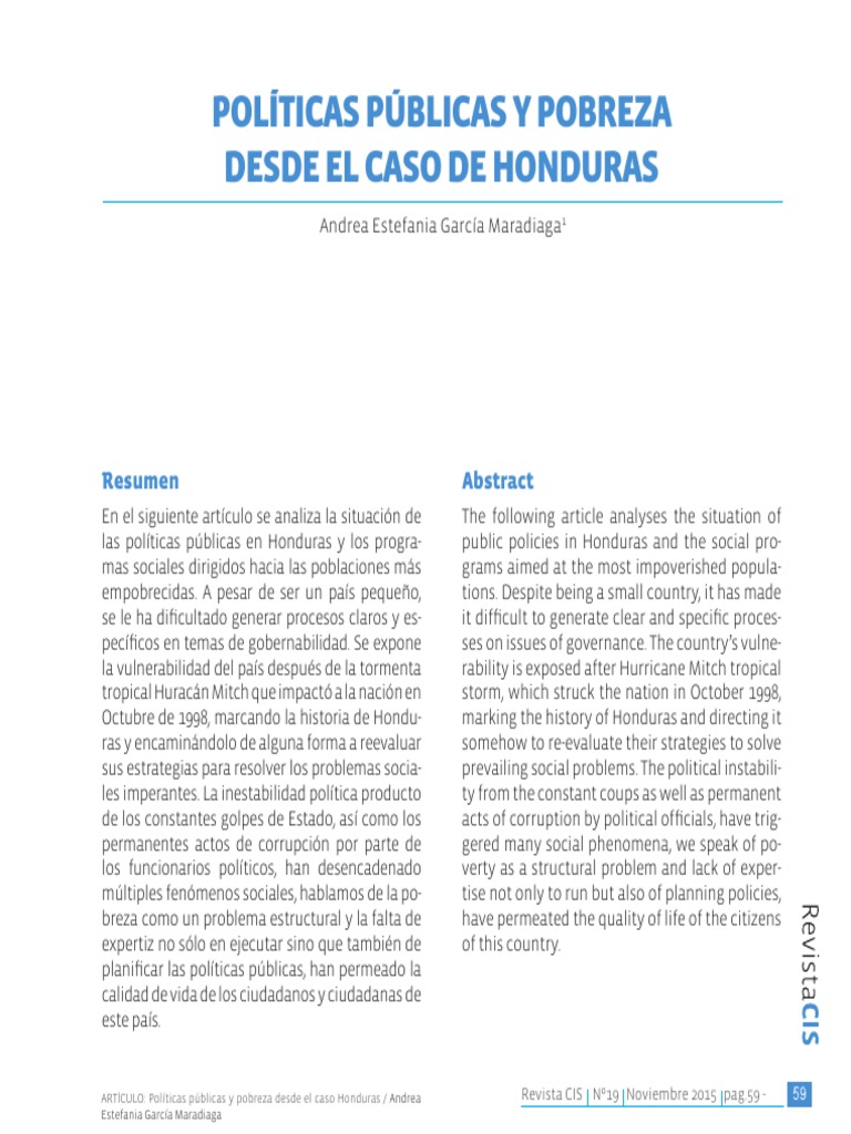 Políticas Públicas Y Pobreza Desde El Caso de Honduras: Resumen | PDF ...