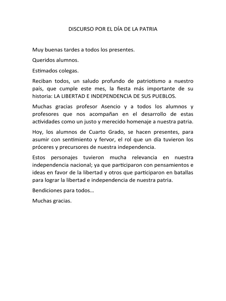 Discurso por el Día de la Patria | PDF