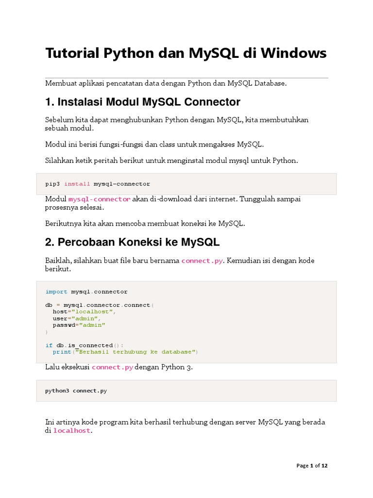 Tutorial Python Dan MySQL Windows | PDF
