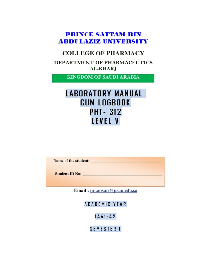 Laboratory Manual Pharmaceutics Ii Laboratory Manual Cum Logbook 3 1 2
