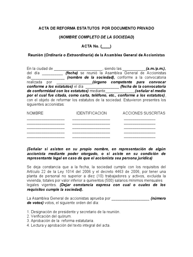 Acta de Reforma de Estatutos Sociales | PDF | Justicia | Crimen y violencia