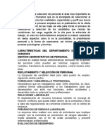 Caracteristicas Del Departamento de Recursos Humanos Gestion Administrativa de Personal