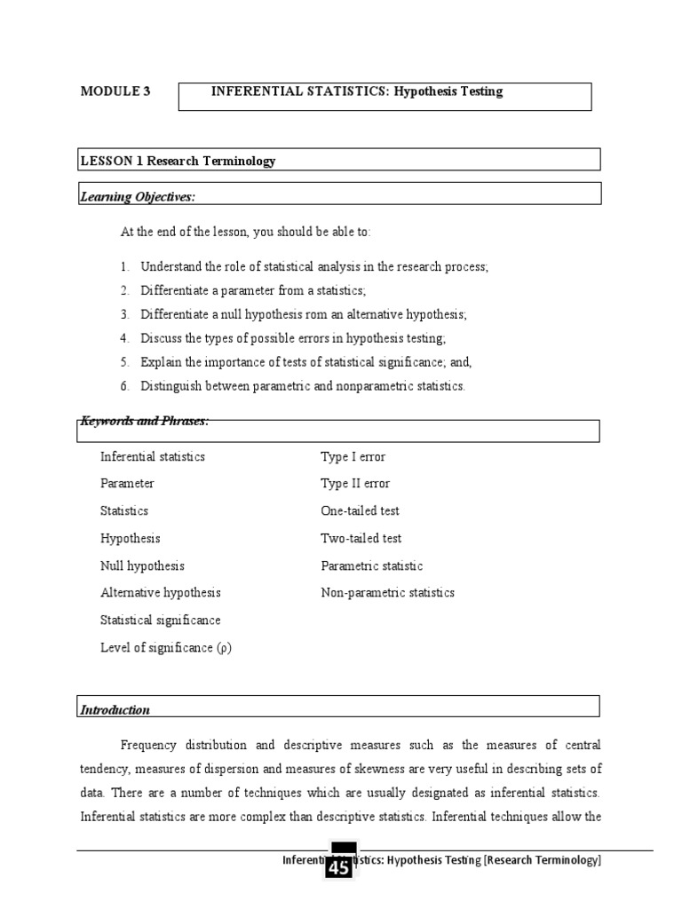 Inferential Statistics in Hypothesis Testing | PDF | Statistical ...