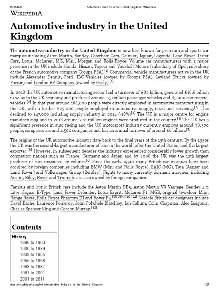 Automotive Industry in The United Kingdom Wikipedia PDF