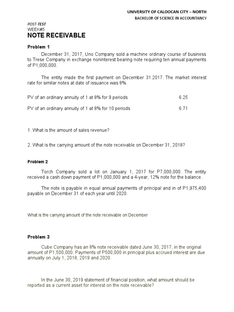 Note Receivable: University of Caloocan City - North | PDF | Finance ...