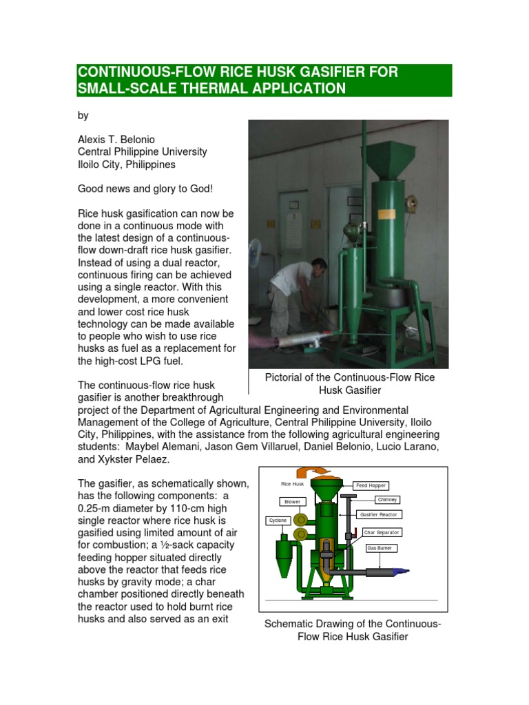 Continuous-Flow Rice Husk Gasifier | PDF | Gasification | Energy Technology