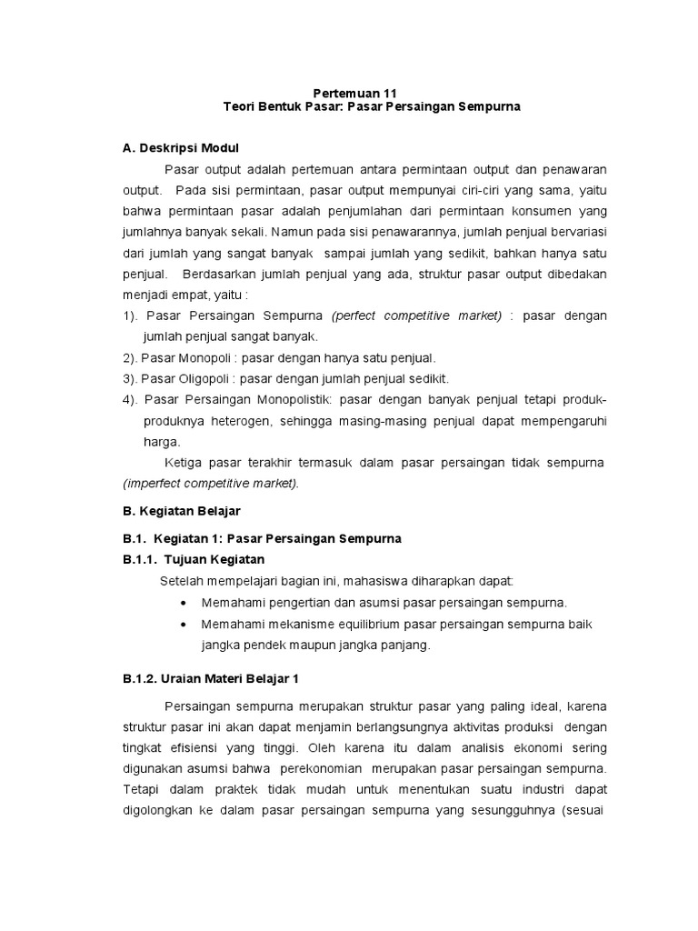 Pengertian pasar sempurna