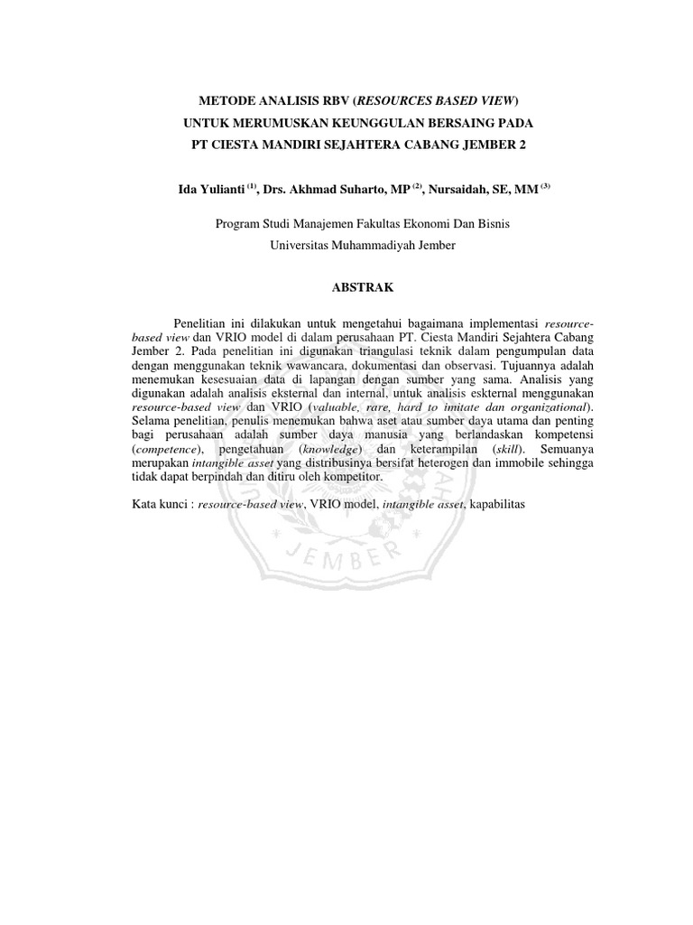 Analisis RBV untuk Keunggulan Bersaing | PDF