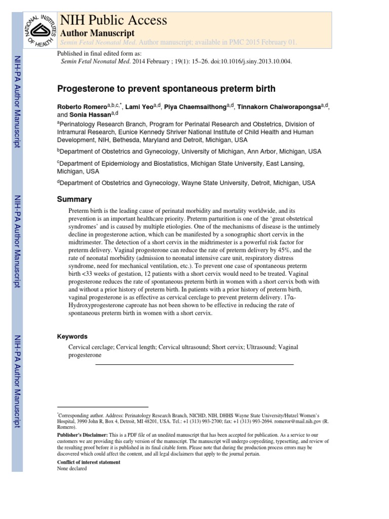 Progesterone's Role in Preterm Birth Prevention | PDF | Preterm Birth ...