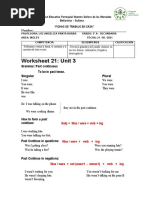 Worksheet 21: Unit 3: Grammar: Past Continuous To Be in Past Tense. Singular Plural