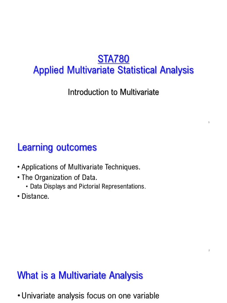 Multivariate Statistical Analysis Guide | PDF | Distance | Correlation ...
