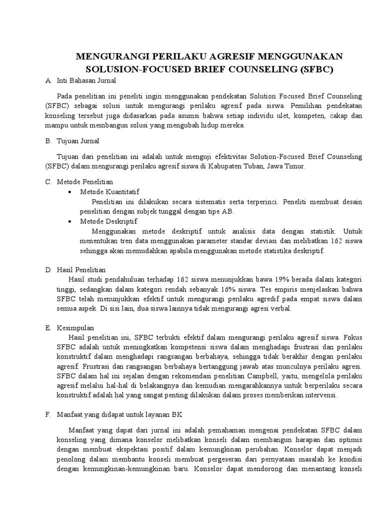Efektivitas SFBC Kurangi Agresi Siswa | PDF | Karier & Perkembangan