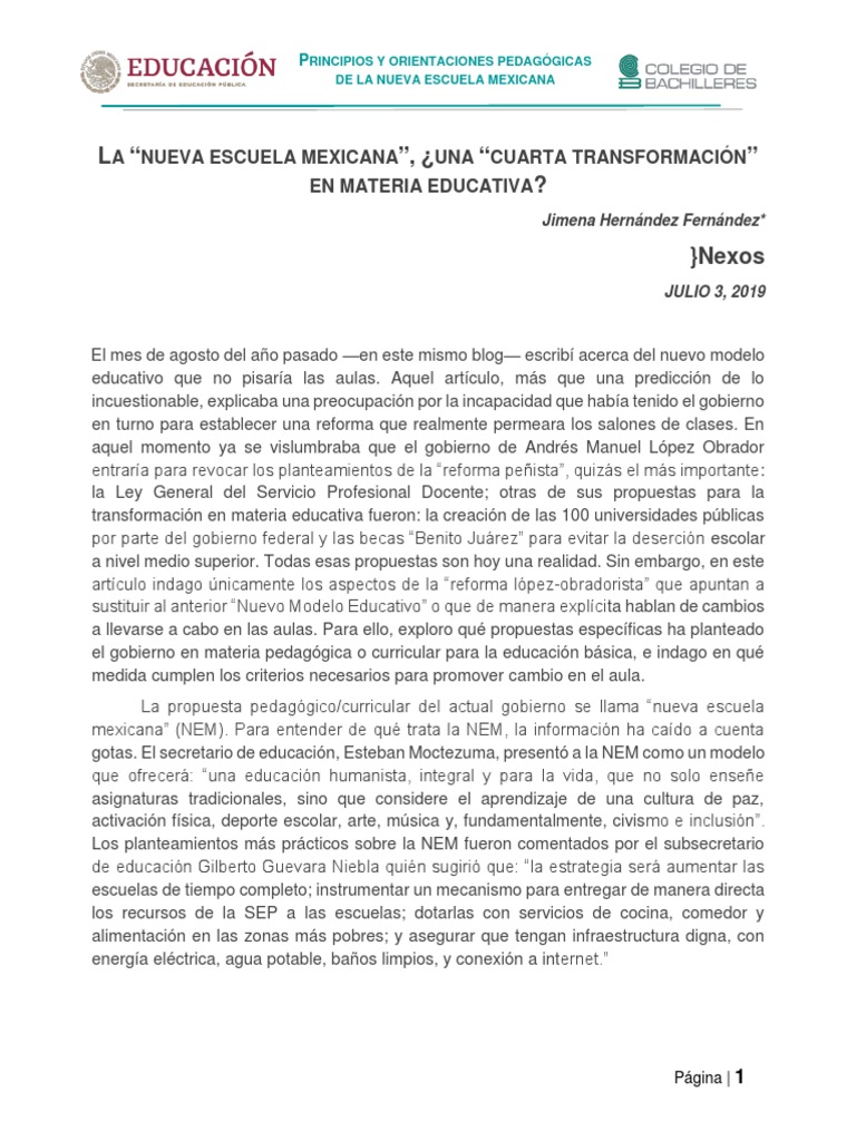 Principios de la Nueva Escuela Mexicana | PDF | Maestros | Gobierno