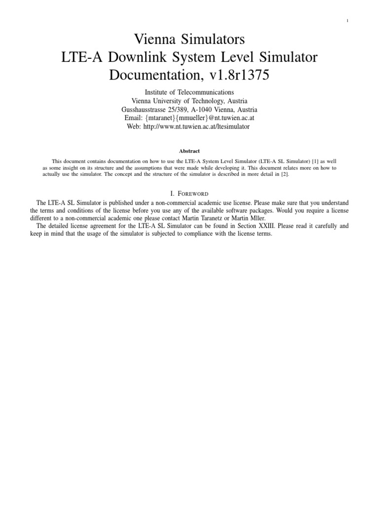 Vienna Simulators LTE-A Downlink System Level Simulator Documentation ...