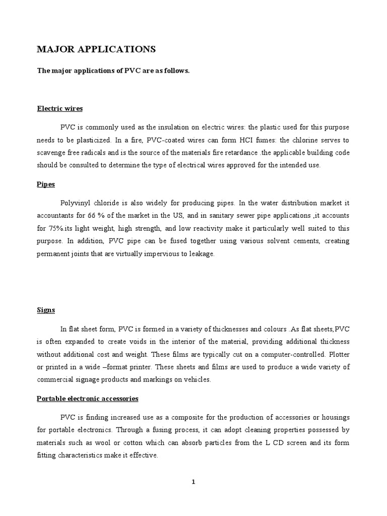 Major Applications of PVC Explained | PDF | Polyvinyl Chloride | Pipe ...