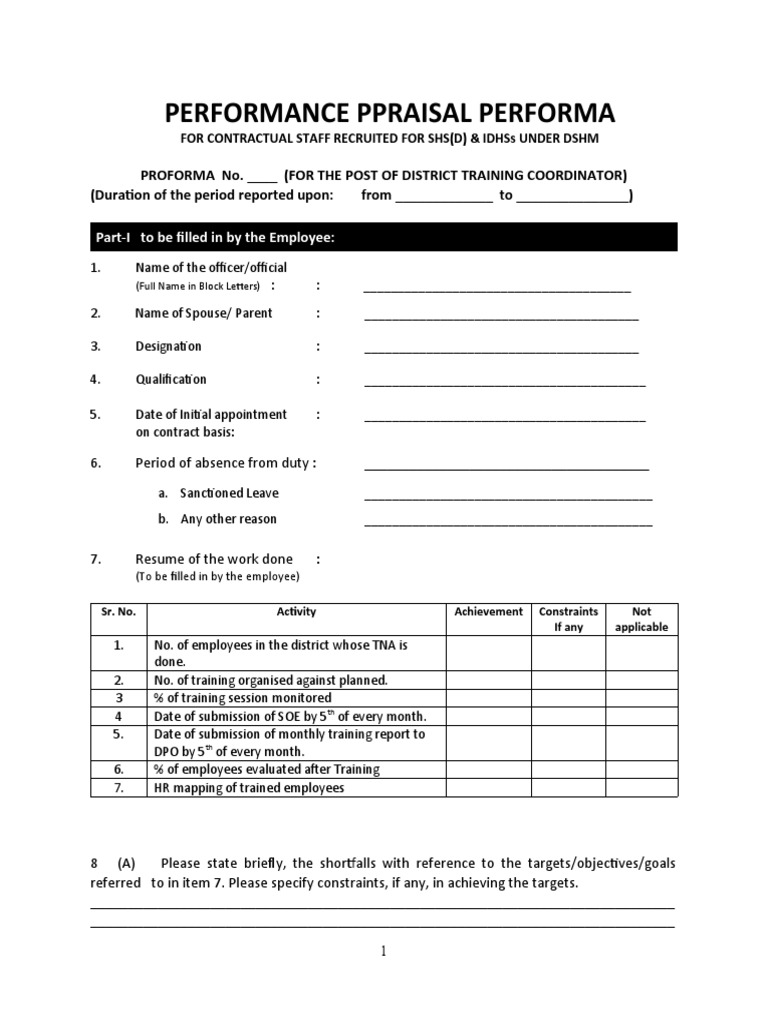 Annual Performance Appraisal Proforma | PDF | Psychological Concepts ...