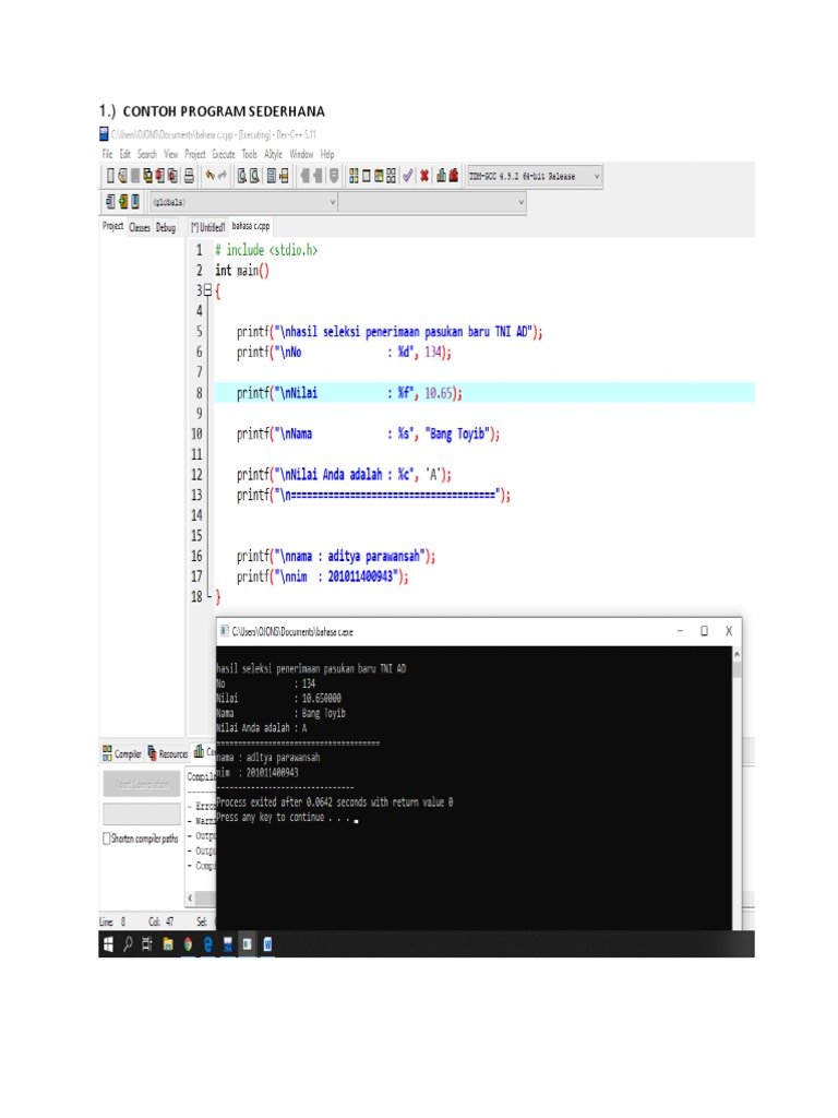 Contoh Program Sederhana .C | PDF