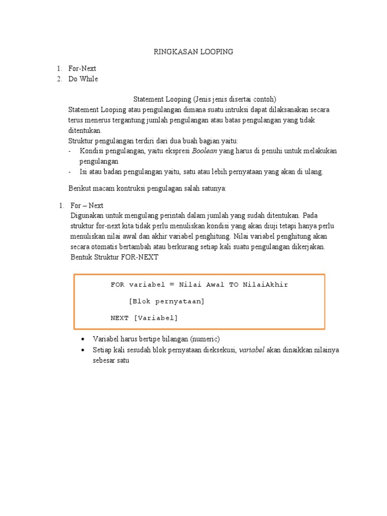 Jenis-Jenis Looping dalam Pemrograman | PDF