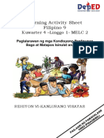 Learning Activity Sheet Filipino 9: Kuwarter 4 - Linggo 1-MELC 2