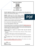 University of Mumbai: Department of English Notice Ph.D. Admissions: 2021