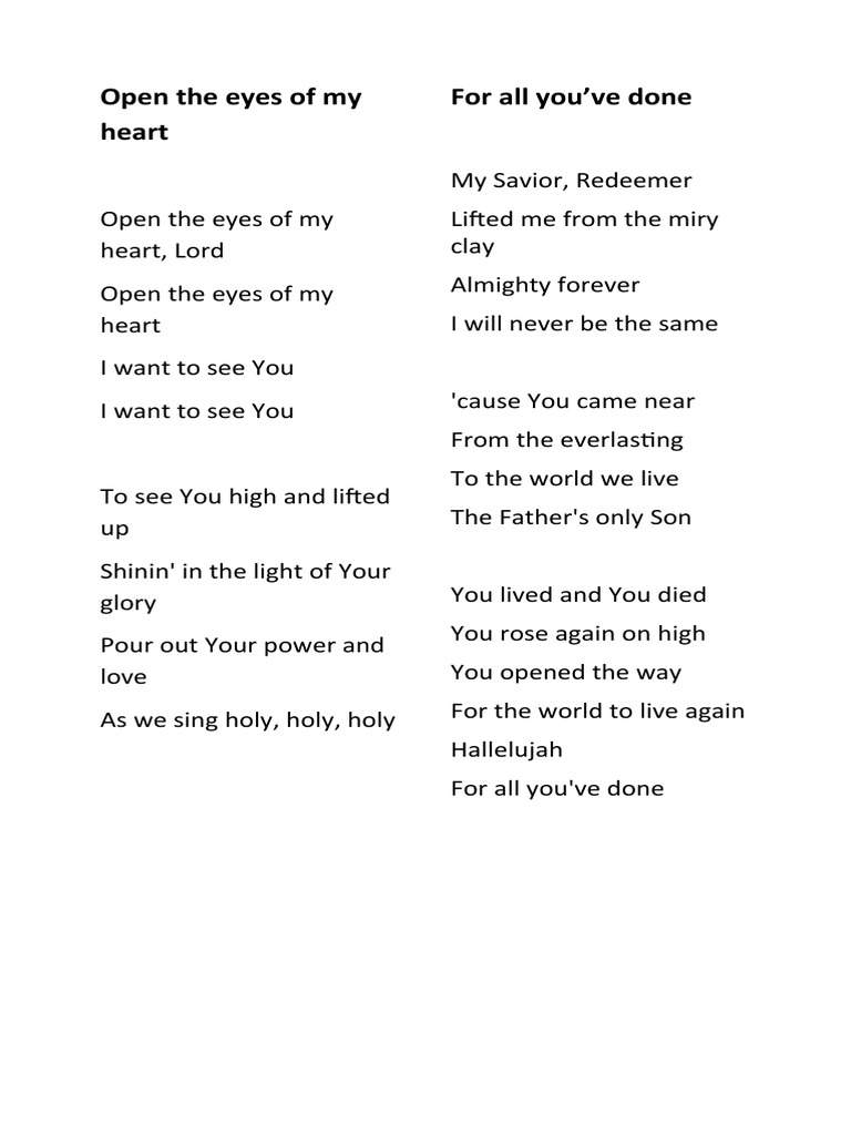 Open the eyes of my heart pdf religion and belief