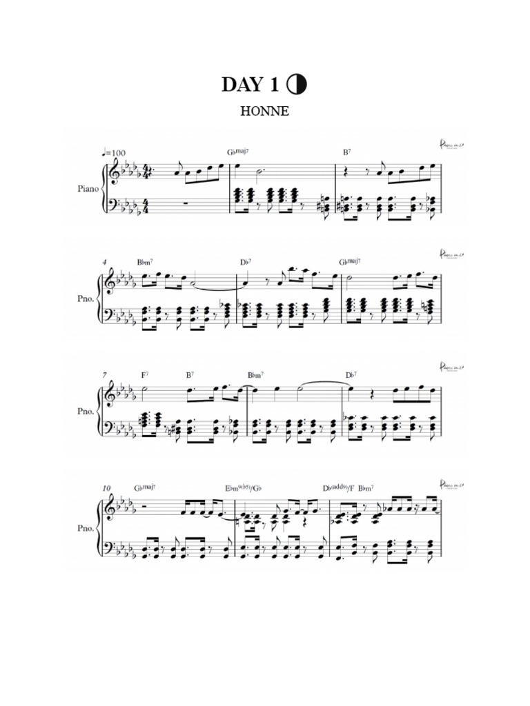 DAY 1 Honne Piano Sheet PDF