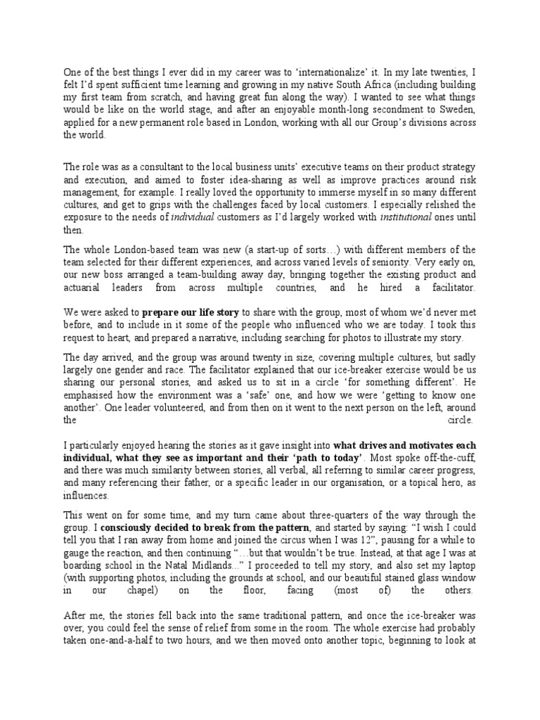 Individual, What They See As Important and Their Path To Today'. Most