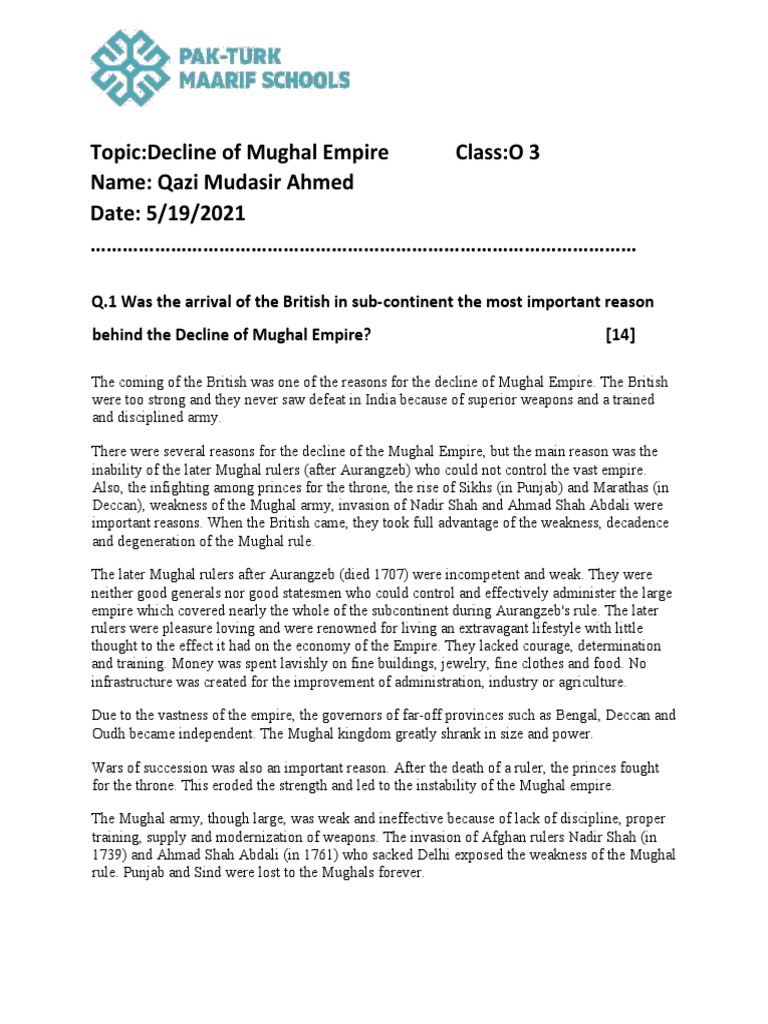 Causes of Mughal Empire Decline | PDF | Mughal Empire | British Raj