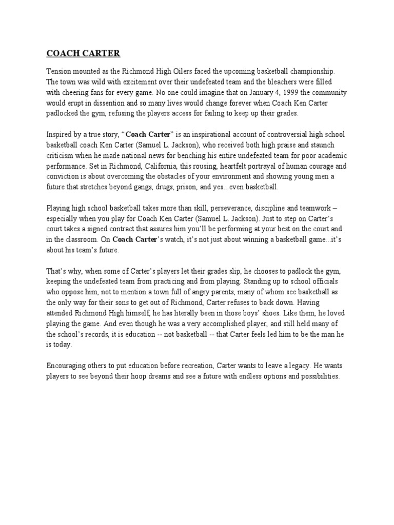 Coach Carter ( Synopsis or Summary )