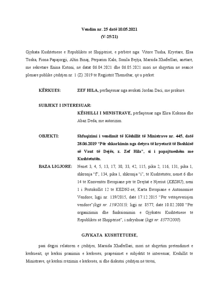 Gjykata Kushtetuese - VENDIMI | PDF