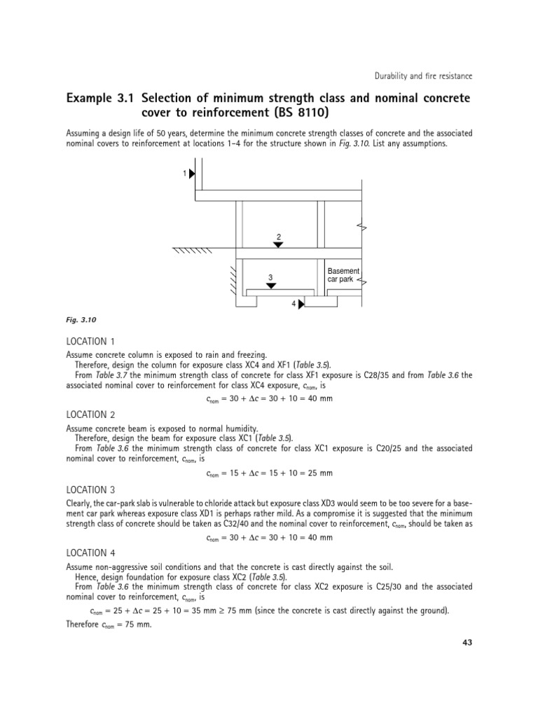Example 3.1 Selection of Minimum Strength Class and Nominal Concrete