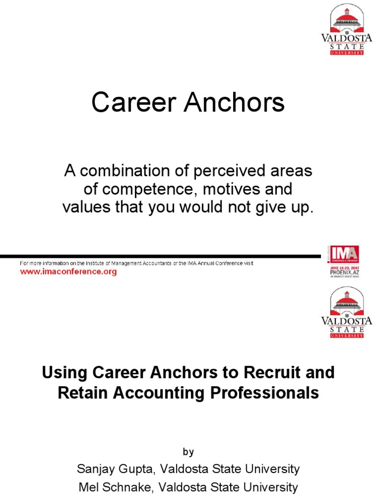 Career Anchors A Combination of Perceived Areas of Competence, Motives