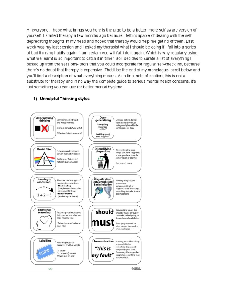 1) Unhelpful Thinking Styles | PDF | Self Awareness | Cognitive Behavioral Therapy