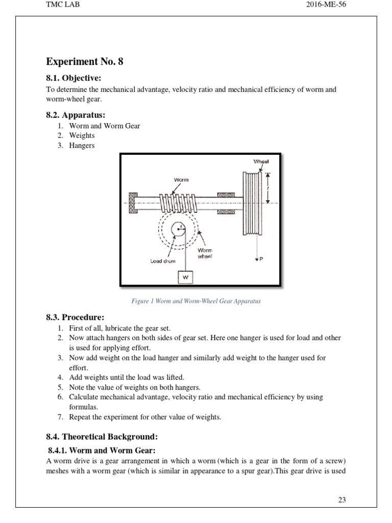 Experiment To Determine The Mechanical Advantage, Velocity Ratio and Mechanical Efficiency of