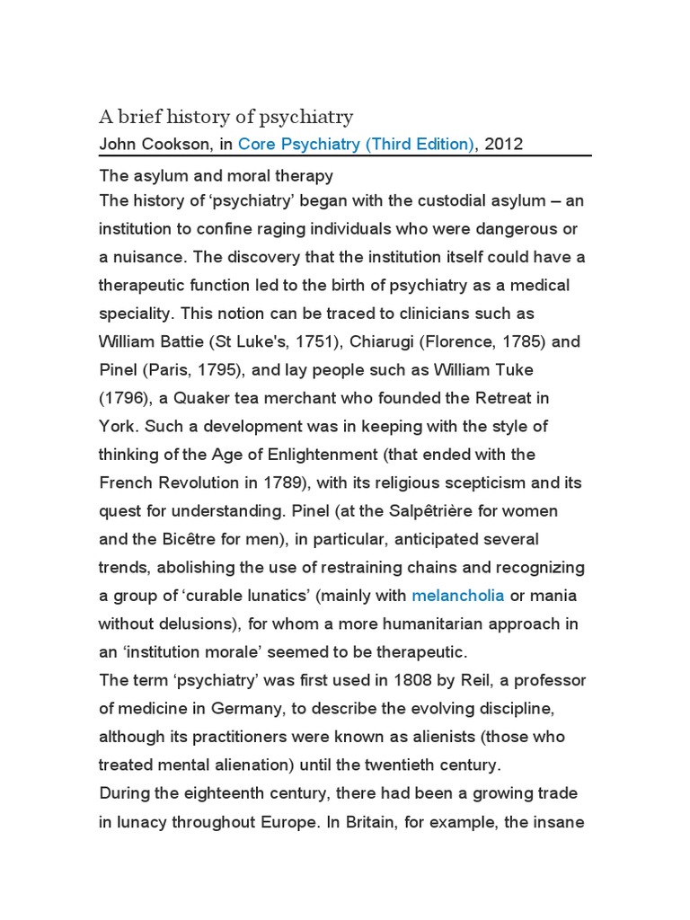 A Brief History of Psychiatry Core Psychiatry (Third Edition) PDF