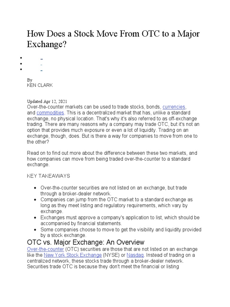 How Does A Stock Move From OTC To A Major Exchange PDF Over The