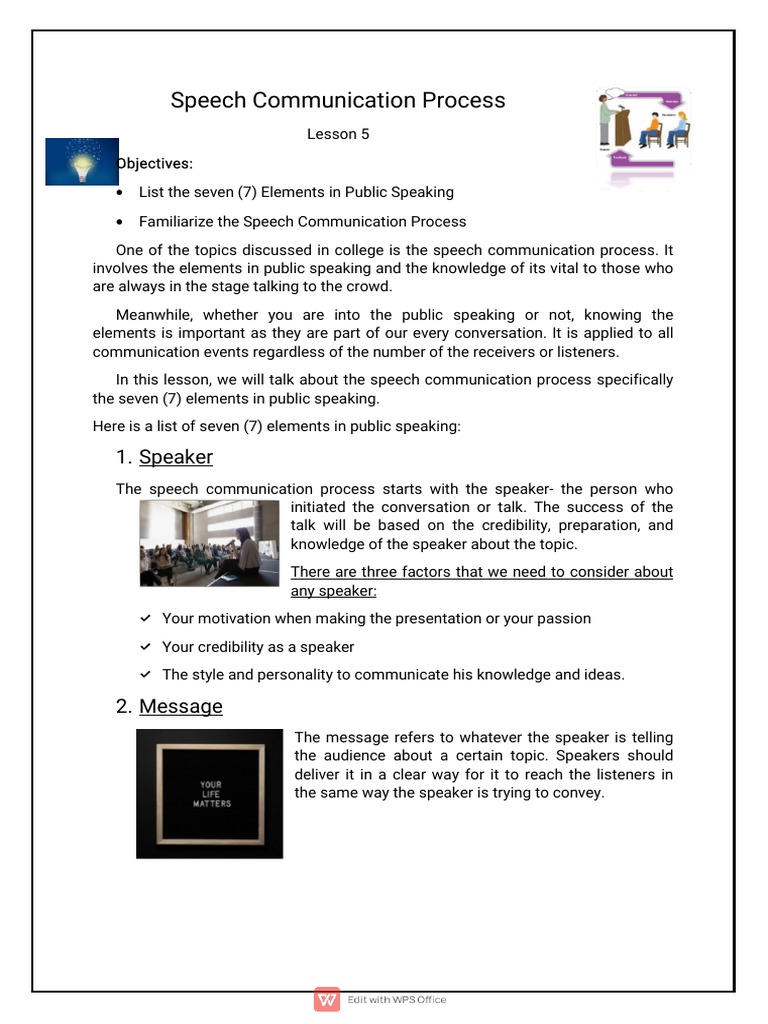 Speech Communication Process Lesson 5 PDF