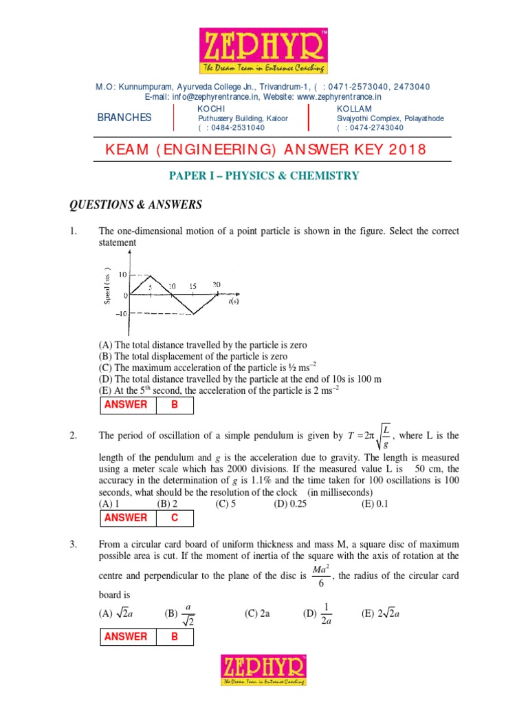 Keam (Engineering) Answer Key 2018 Questions & Answers PDF