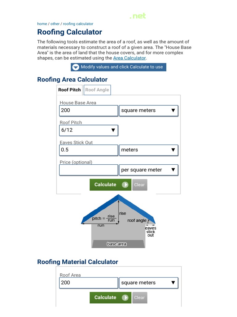 Roofing Area Calculator PDF Roof Area