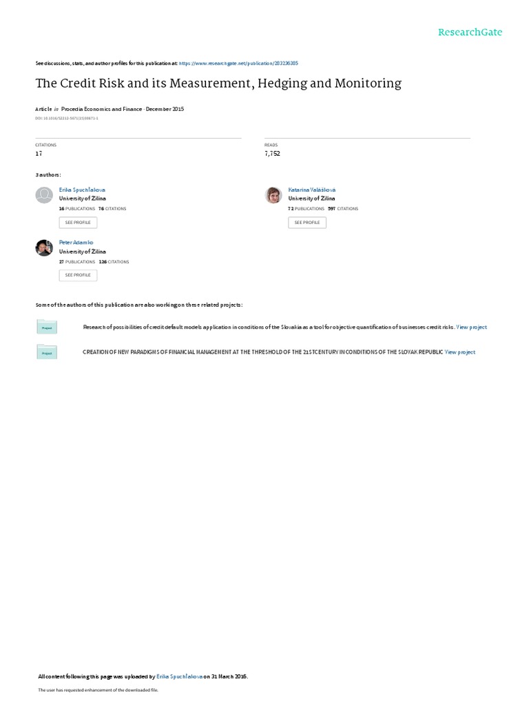 The Credit Risk and Its Measurement Hedging and Mo | PDF | Credit Risk ...