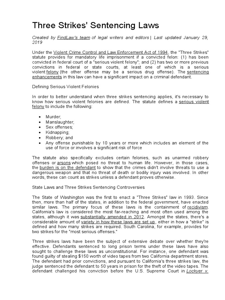 Three Strikes Laws PDF Three Strikes Law Felony